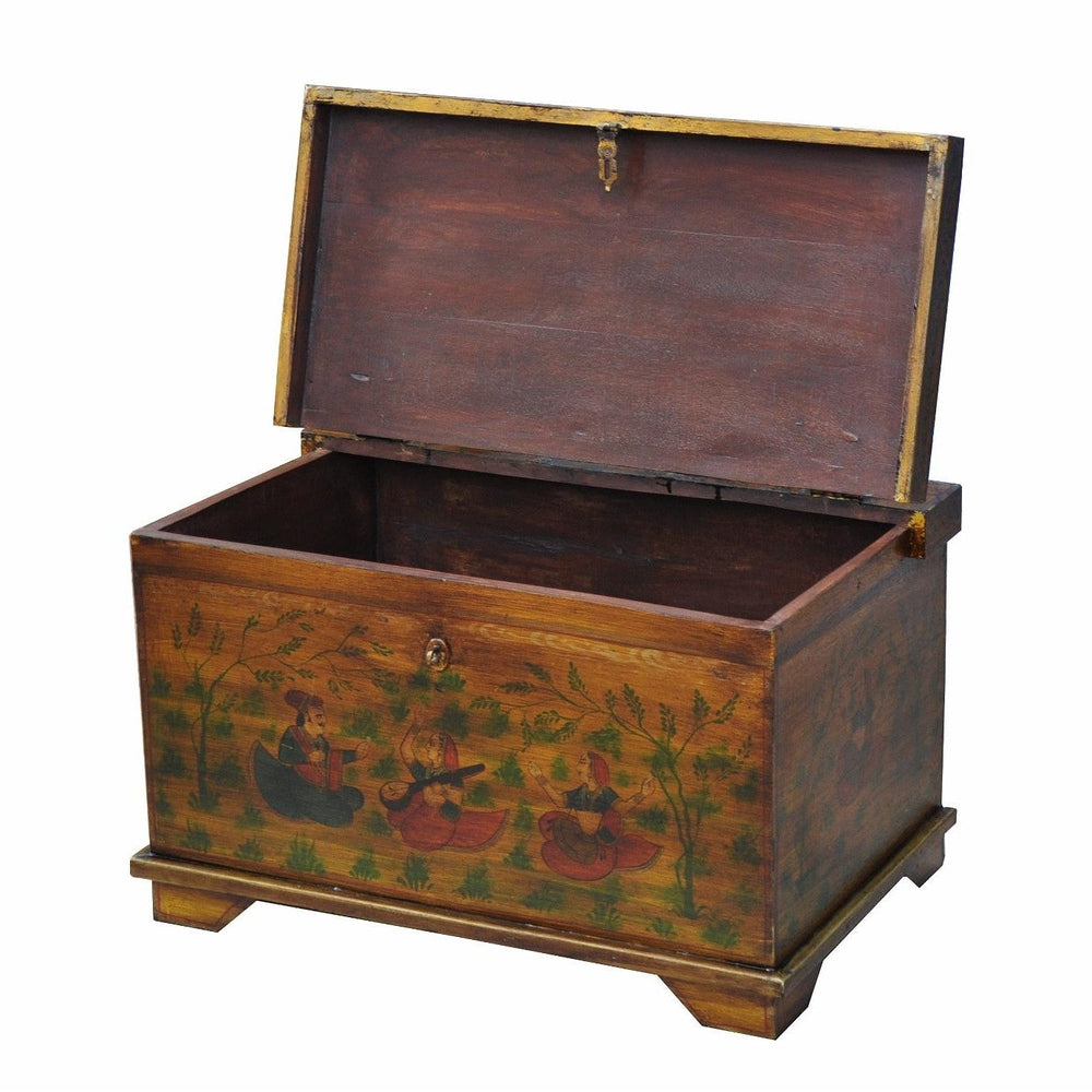 Indien kleine bemalte Truhe ideal auch als Podest, Notsitz und Blumenbank