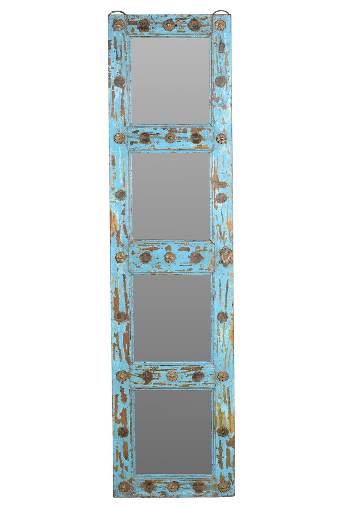 Indien mannshoher Spiegel lichtblauer Holzrahmen (antik ca. 1920) aus Türflügel shabby chic