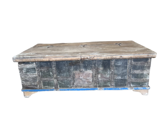Indien shabby chic lange Truhe Box mit Rollen weiss bemaltes Teak