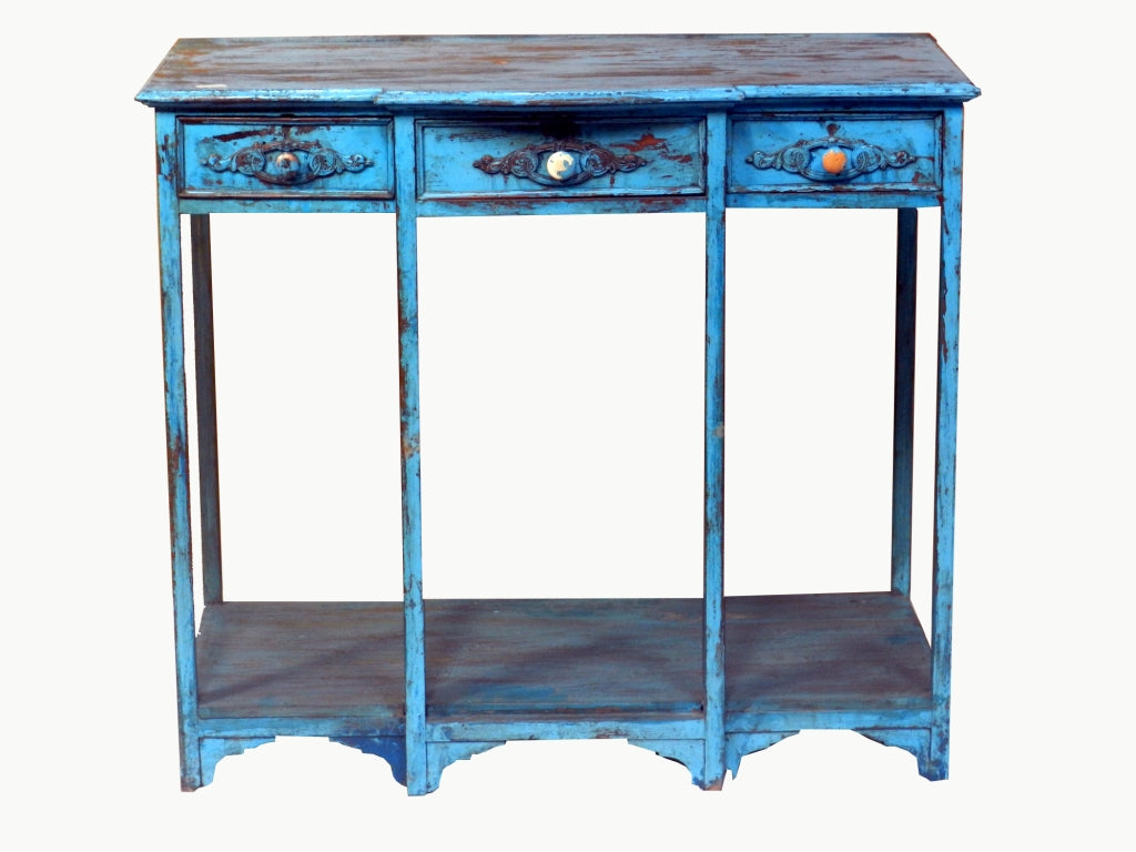 Indien Wandkonsole Blau Massivholz