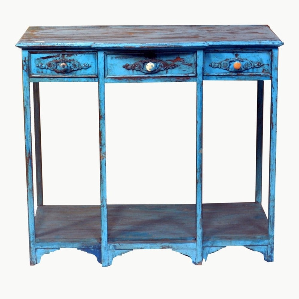 Indien Wandkonsole Blau Massivholz