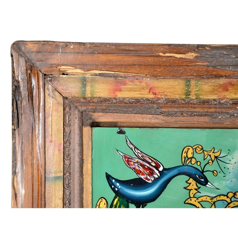 Indien 1950 altes Wandbild mit Holzrahmen Palastszene Rajasthan