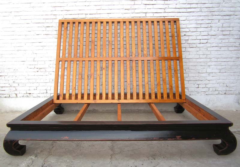 China breites Bett Opiumbett Doppelbett mit Lattenrost schwarzes Ulmenholz