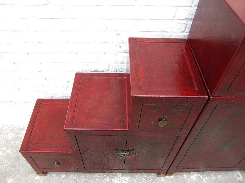 China Treppen Kommode Schrank rotbraun Antikfinish