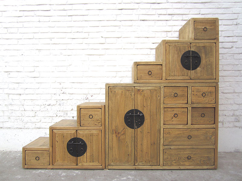 China Treppen Kommode Schubladen Landhausstil helles Pinienholz