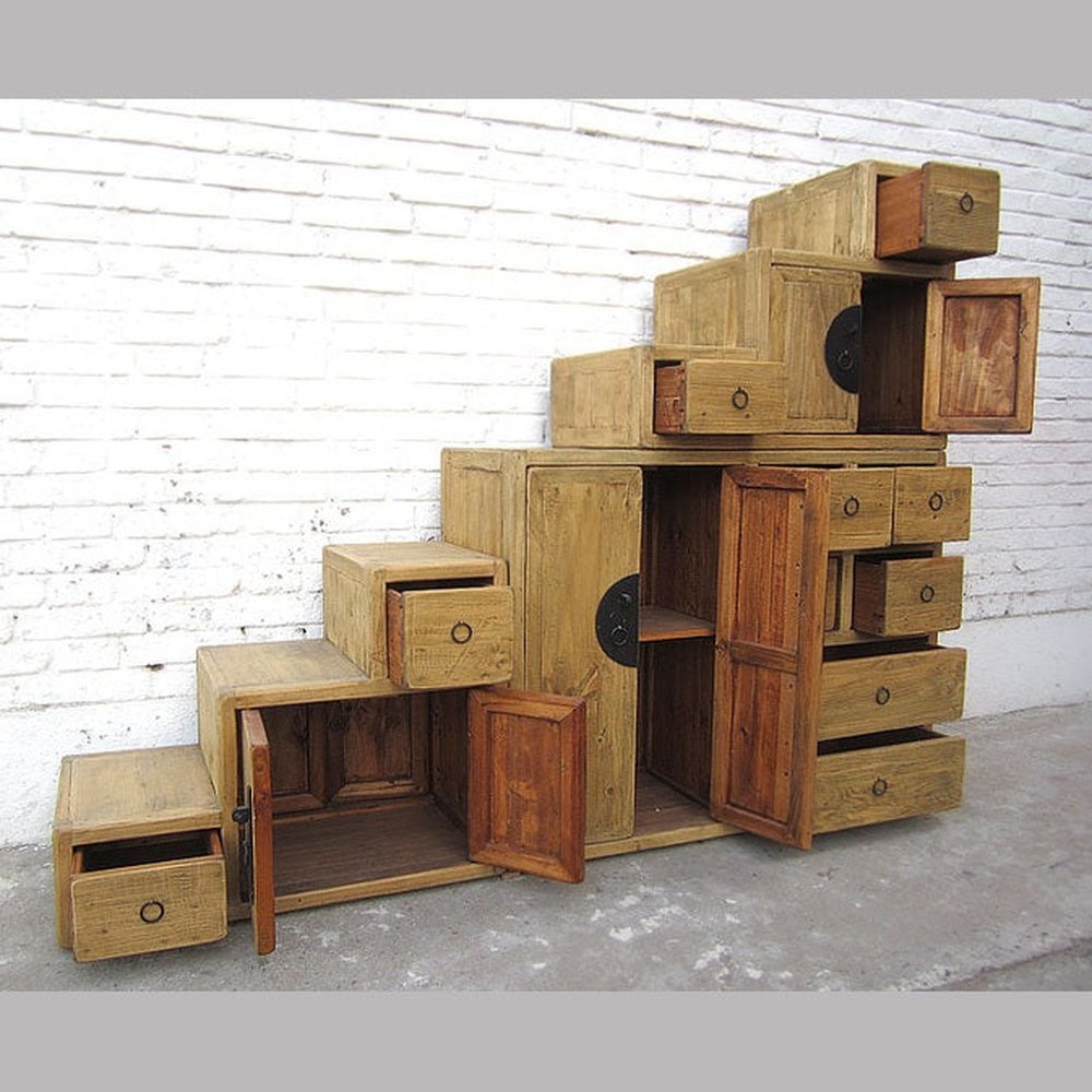China Treppen Kommode Schubladen Landhausstil helles Pinienholz