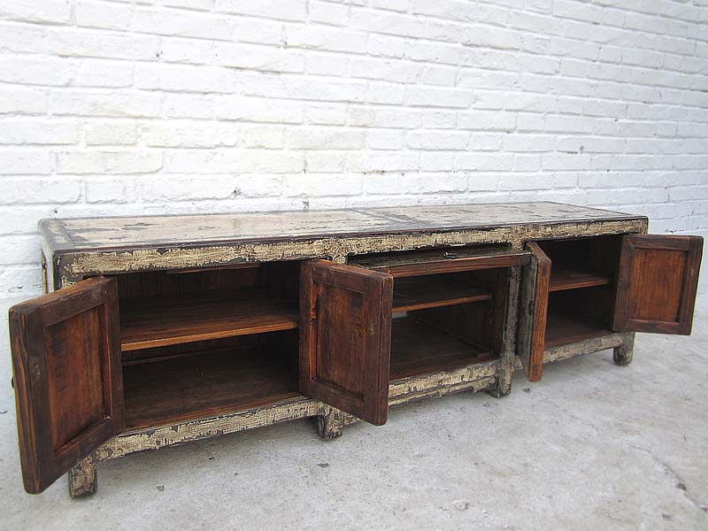 China breites Lowboard Anrichte für Flatscreen im Shabby chic Look Doppeltüren schmutzweiße Pinie von Luxury-Park