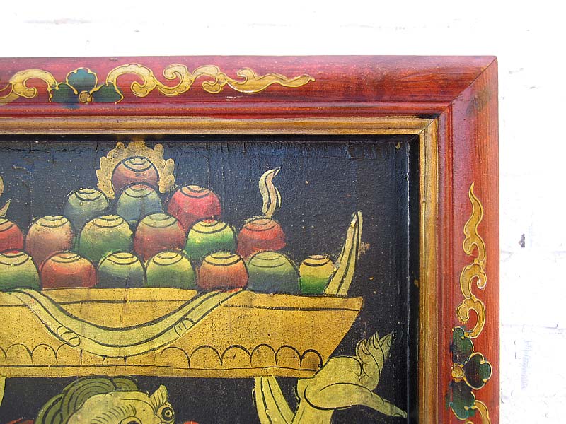 Original China prächtiges Wandbild bäuerliche Ernteszene in antiken Farben auf lackiertem Holz von Luxury-Park