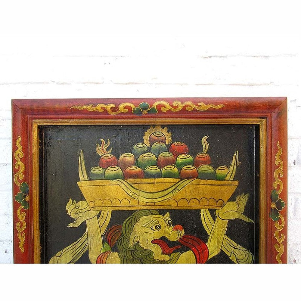 Original China prächtiges Wandbild bäuerliche Ernteszene in antiken Farben auf lackiertem Holz von Luxury-Park