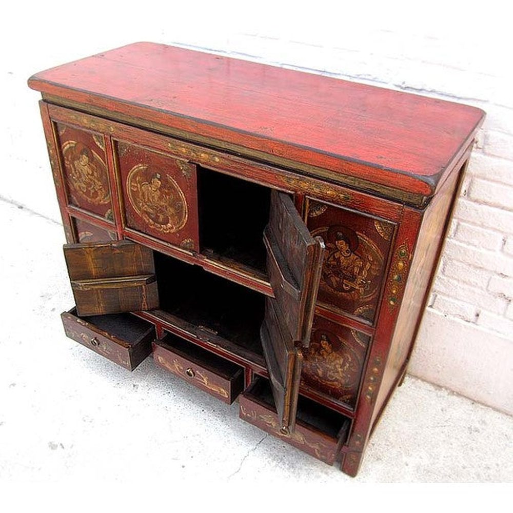 Asien große Kommode Sideboard dunkelbraun und Gold Tibet