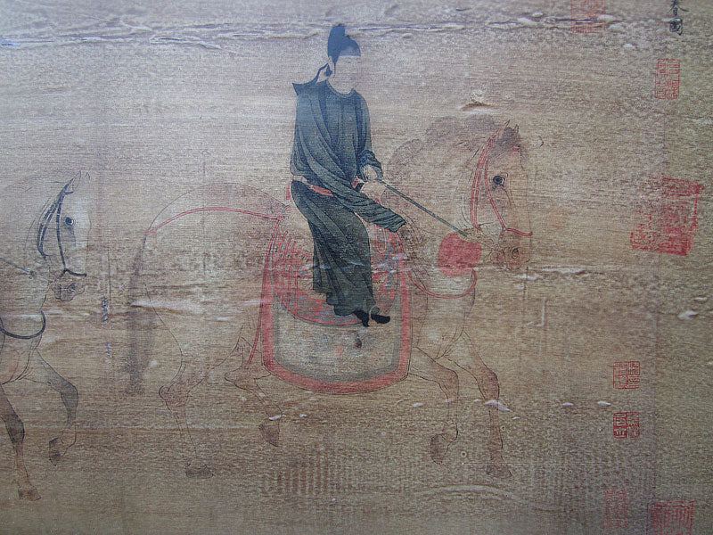 Asien Wandbild Reiterszene Pinie Beijing 90 Jahre alt