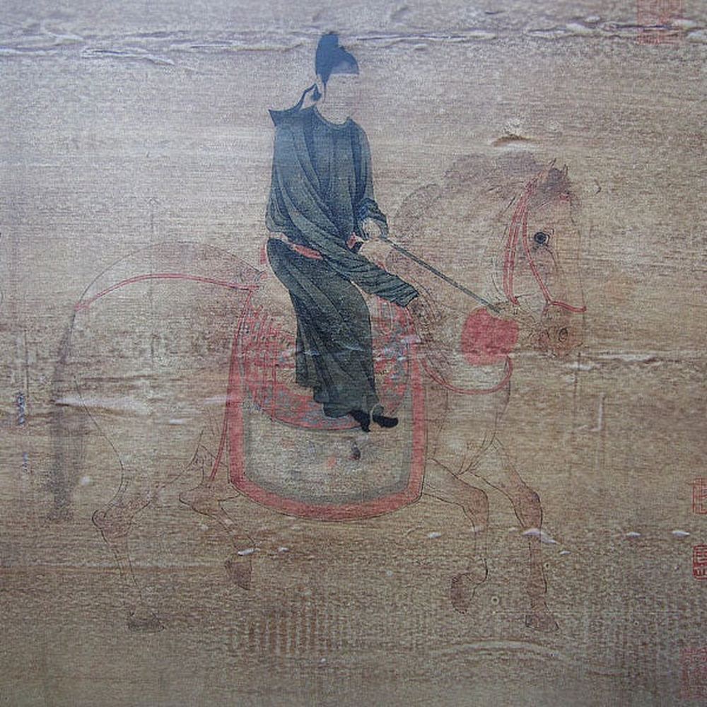 Asien Wandbild Reiterszene Pinie Beijing 90 Jahre alt