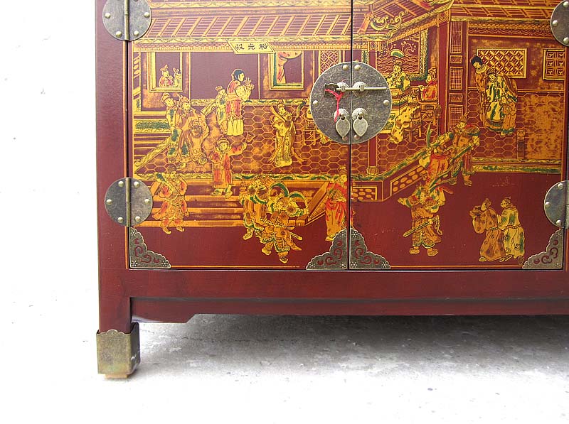 China Sideboard Kommode rotbraun Lederfinish Klassik Stil Holz