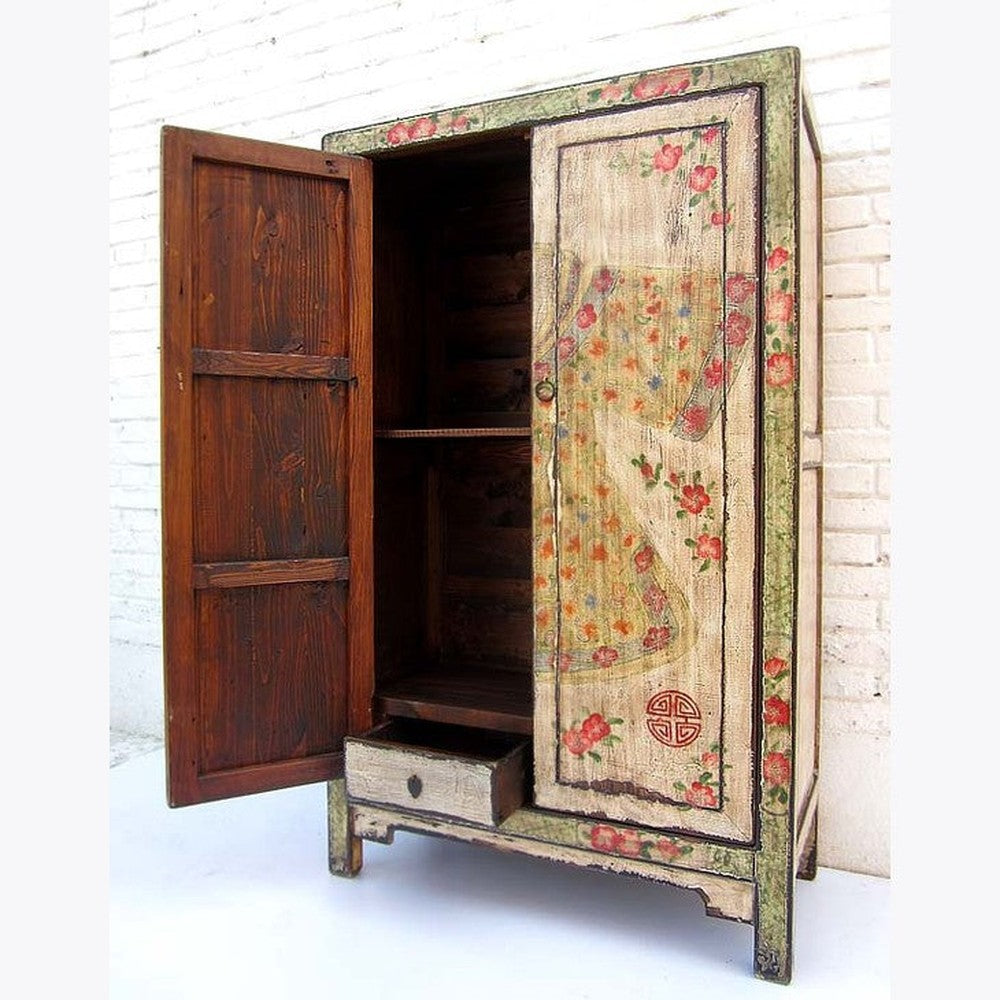 China Schrank Landhausstil individueller halbhoher Kabinett edles Pinienholz Messingbeschlag von Luxury-Park
