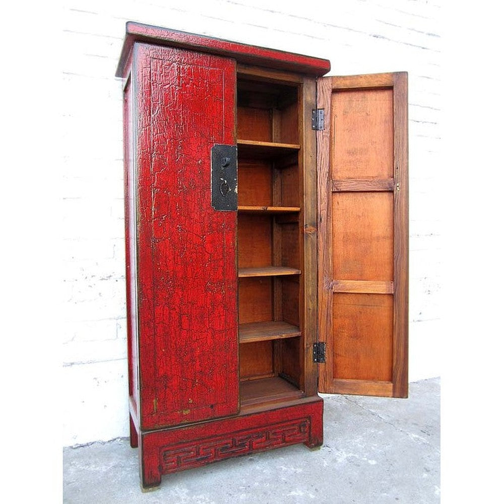 Asien kleiner Schrank Highboard rotbraunes Antikfinish Pinie Vollholz