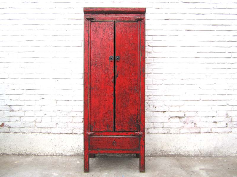 China hohe Kommode Kredenz Garderobenschrank rotbraun heavy used optic