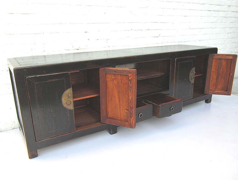 China klassisches Lowboard Anrichte ideal für alle Flachbildschirme Pinienholz schwarz. Von Luxury-Park