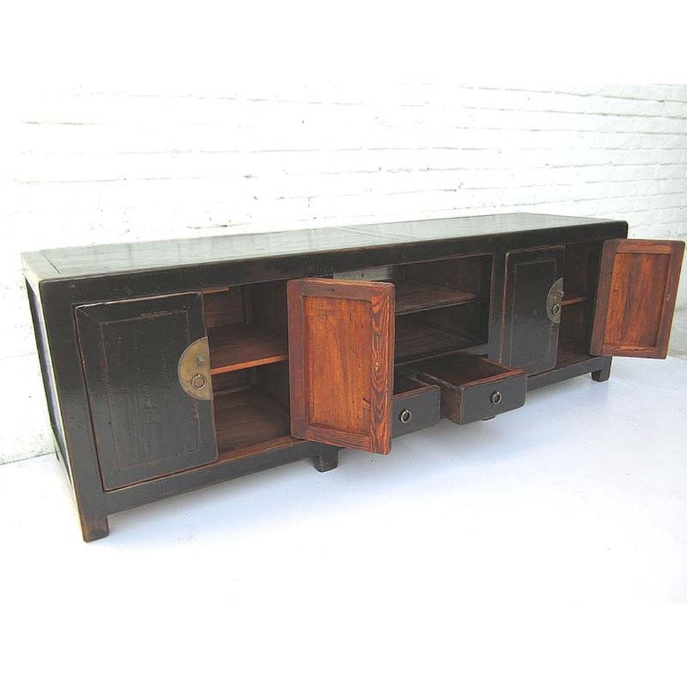 China klassisches Lowboard Anrichte ideal für alle Flachbildschirme Pinienholz schwarz. Von Luxury-Park