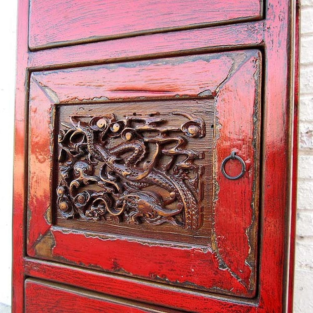 China schlanker Schrank klassisch rotbraun Pinie Antik 1940