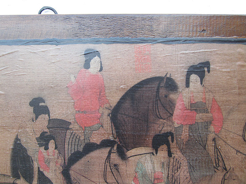 China breites Wandbild Reiterszene ca. 1930 honigfarbener Holzrahmen