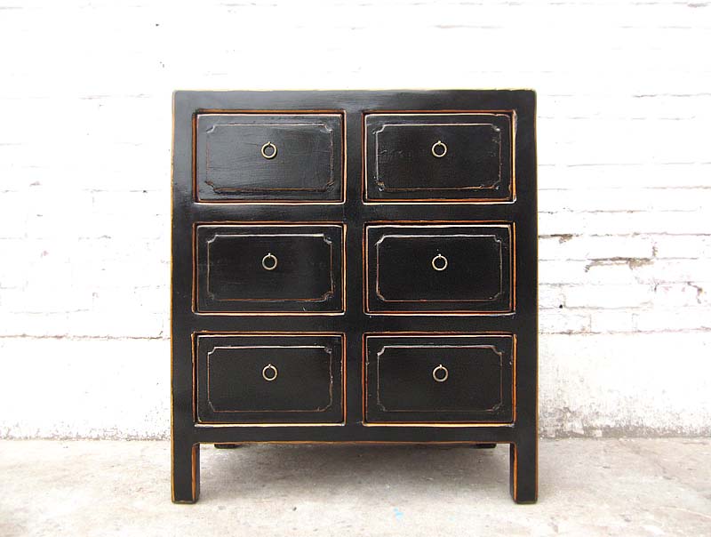 China klassische Kommode sechs Schübe Sideboard antikschwarz Pinie