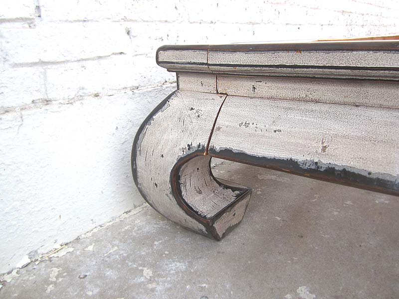 Asien flaches Doppel Bett Antikweiß Vintage Stil Vollholz 200x140x35cm