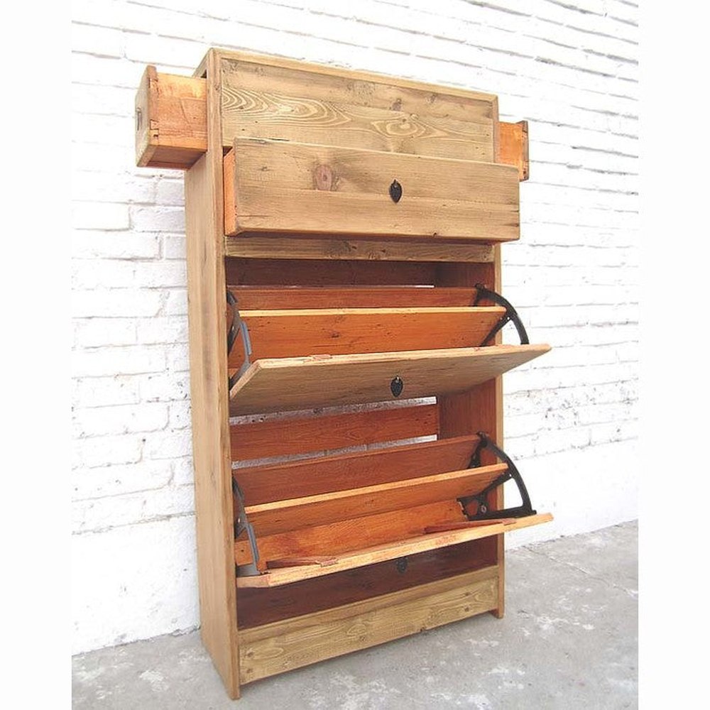 Asien Schuhschrank naturfarben Vollholz Landhausstil