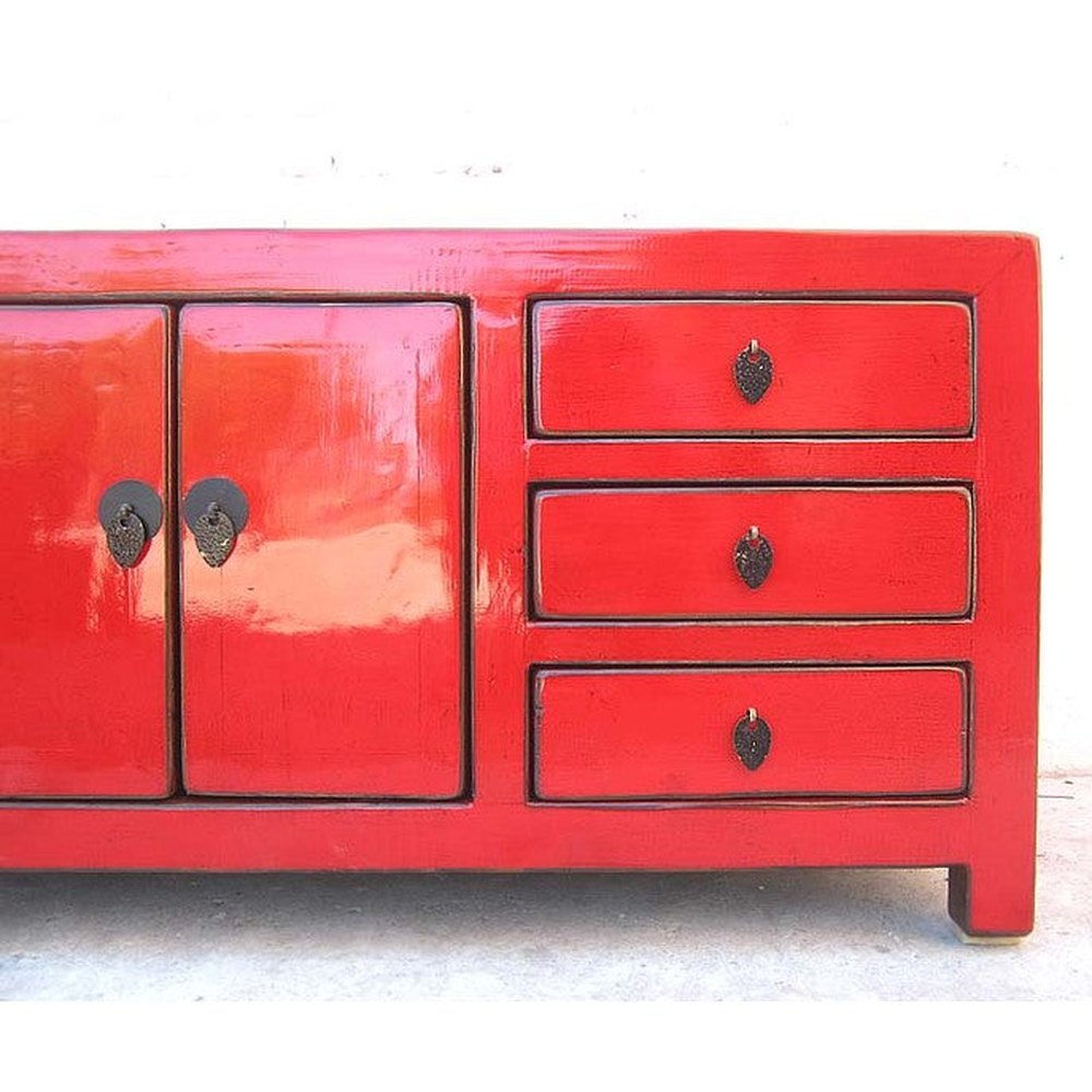 Asien Lowboard Kommode rotbraun Antikfinish Kolonial Stil Pinienholz
