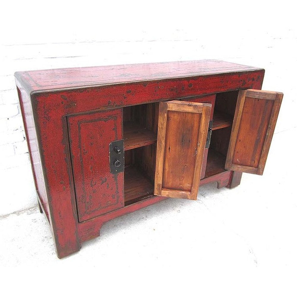Asia Sideboard braunrot Doppeltüren Messingbeschlag vintage