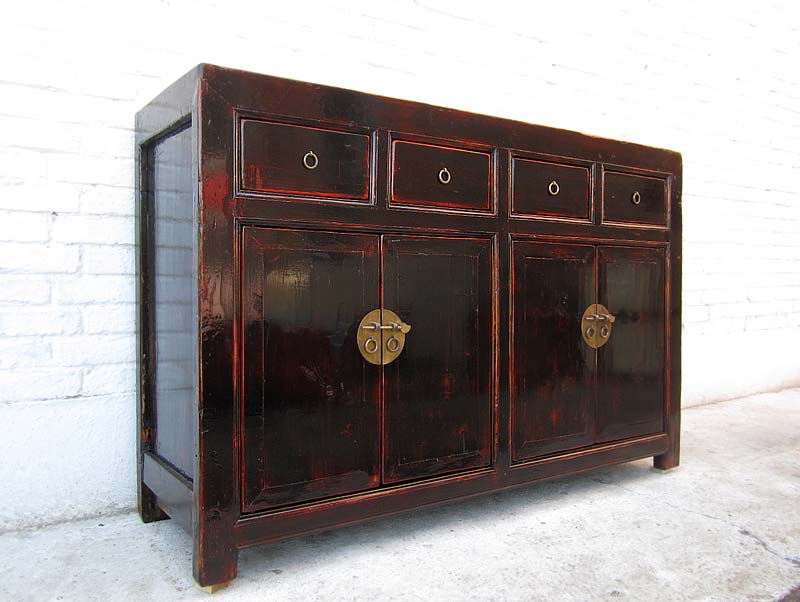 China Sideboard Kommode schwarz Lackfinish Kolonialstil Pinie
