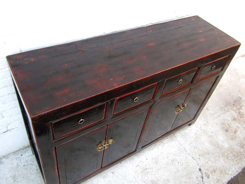 China Sideboard Kommode schwarz Lackfinish Kolonialstil Pinie