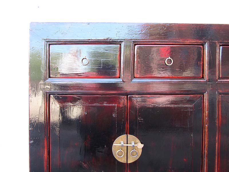 China Sideboard Kommode schwarz Lackfinish Kolonialstil Pinie
