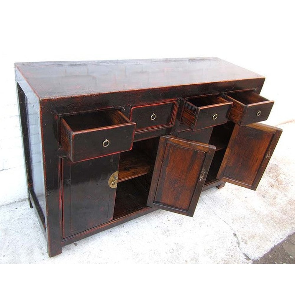 China Sideboard Kommode schwarz Lackfinish Kolonialstil Pinie