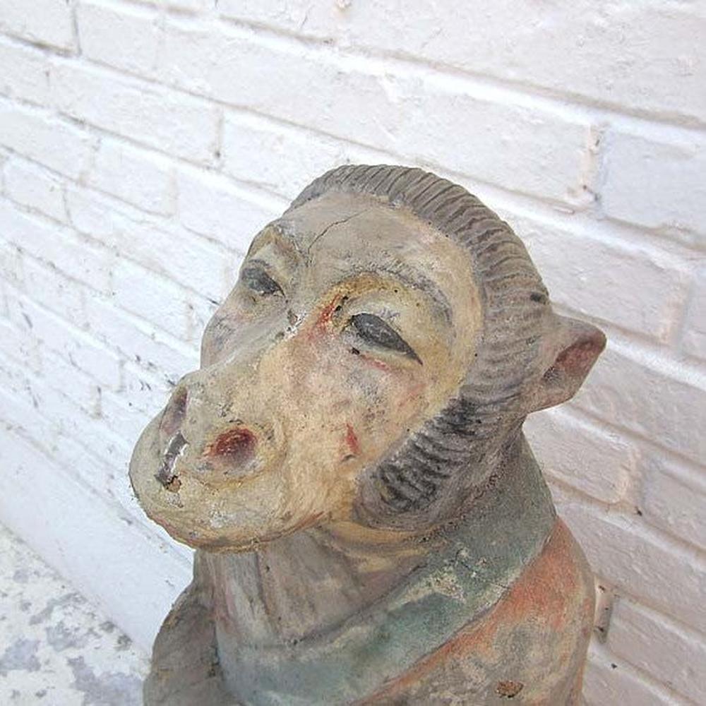 Skulptur Affe Tierzeichen chinesische Astrologie 1920 Pappelholz bemalt