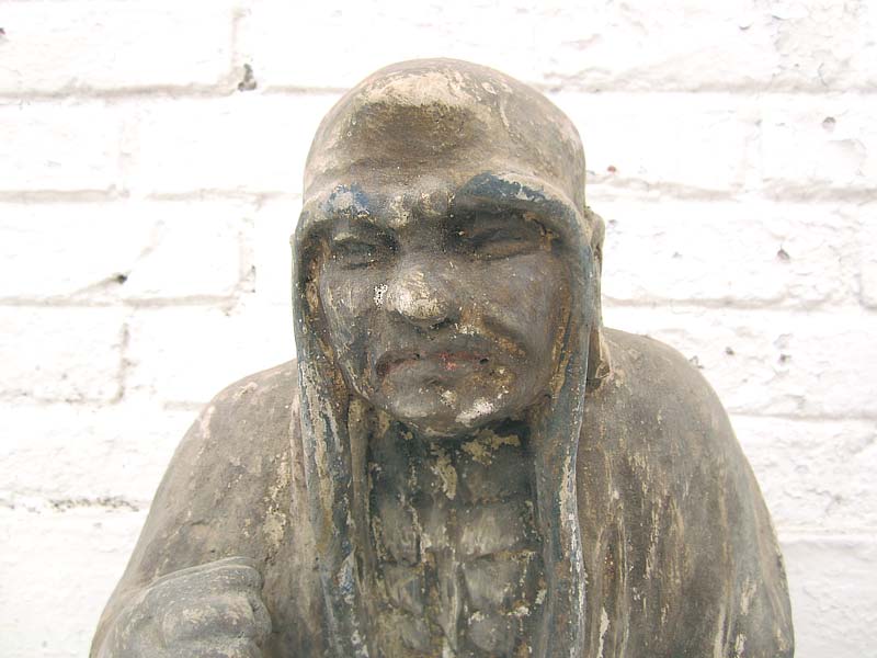 Mönch in Meditation sitzend Statue Figur Skulptur Pappelholz China 1910