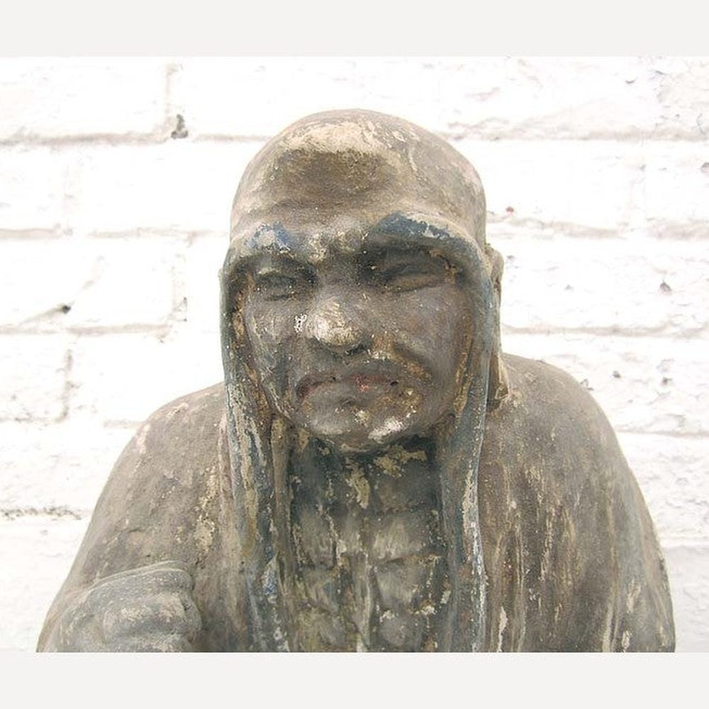 Mönch in Meditation sitzend Statue Figur Skulptur Pappelholz China 1910