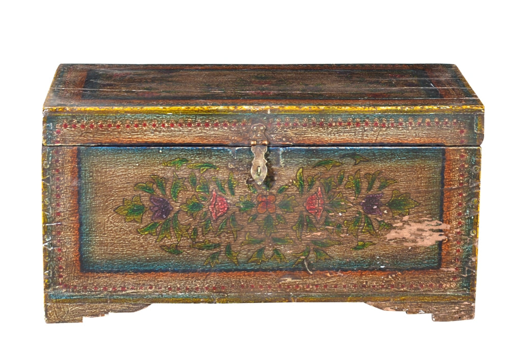 Indien 1940 flache Hochzeitstruhe Truhe Kassettenfront Rajasthan