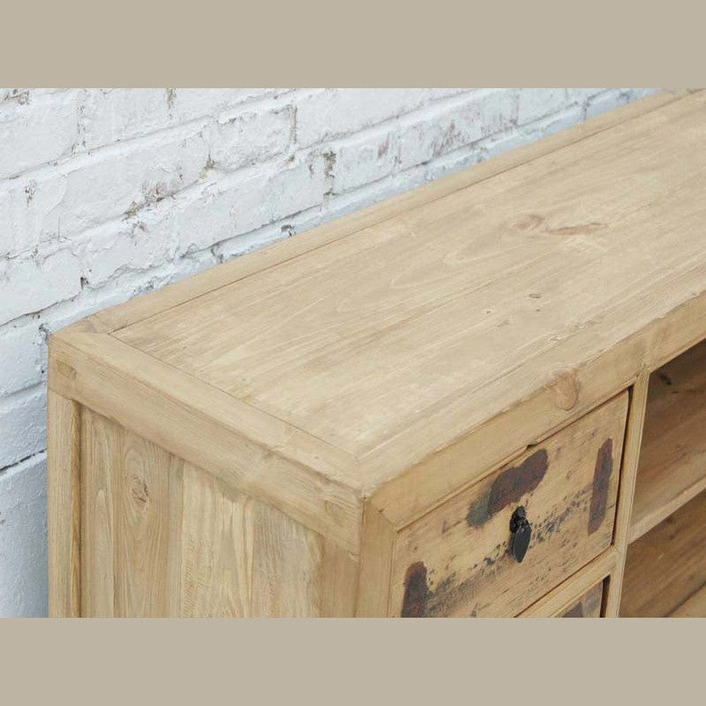 Luxury-Park Flache Kommode Lowboard aus Pinie – Ideal für Bildschirme, Chinesisches Design