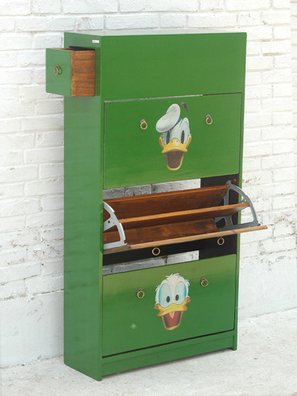 Kinderzimmer Schuhschrank Grün Pappel – Donald Duck Motiv