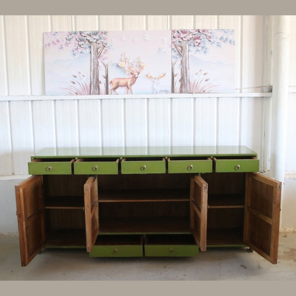 Chinesisches Sideboard aus natürlichem Holz in modischem grün