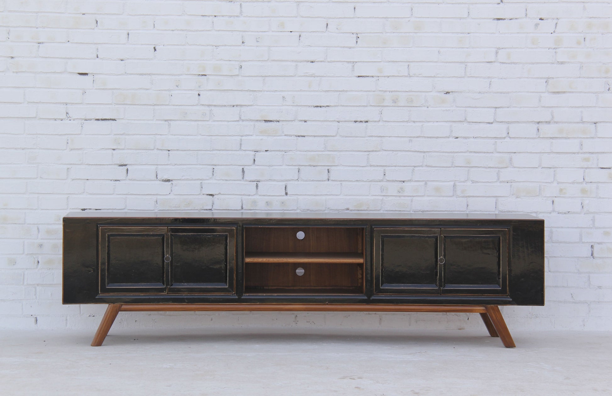 XXL China Lowboard massiv Holz Schwarz