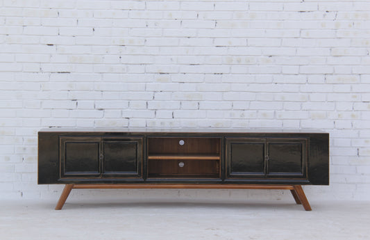XXL China Lowboard massiv Holz Schwarz