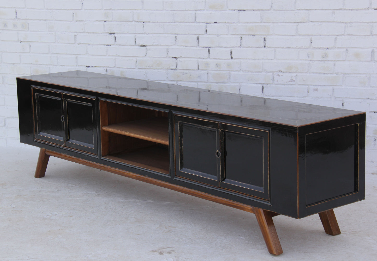 XXL China Lowboard massiv Holz Schwarz