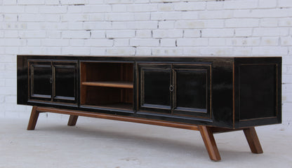 XXL China Lowboard massiv Holz Schwarz