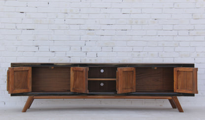 XXL China Lowboard massiv Holz Schwarz