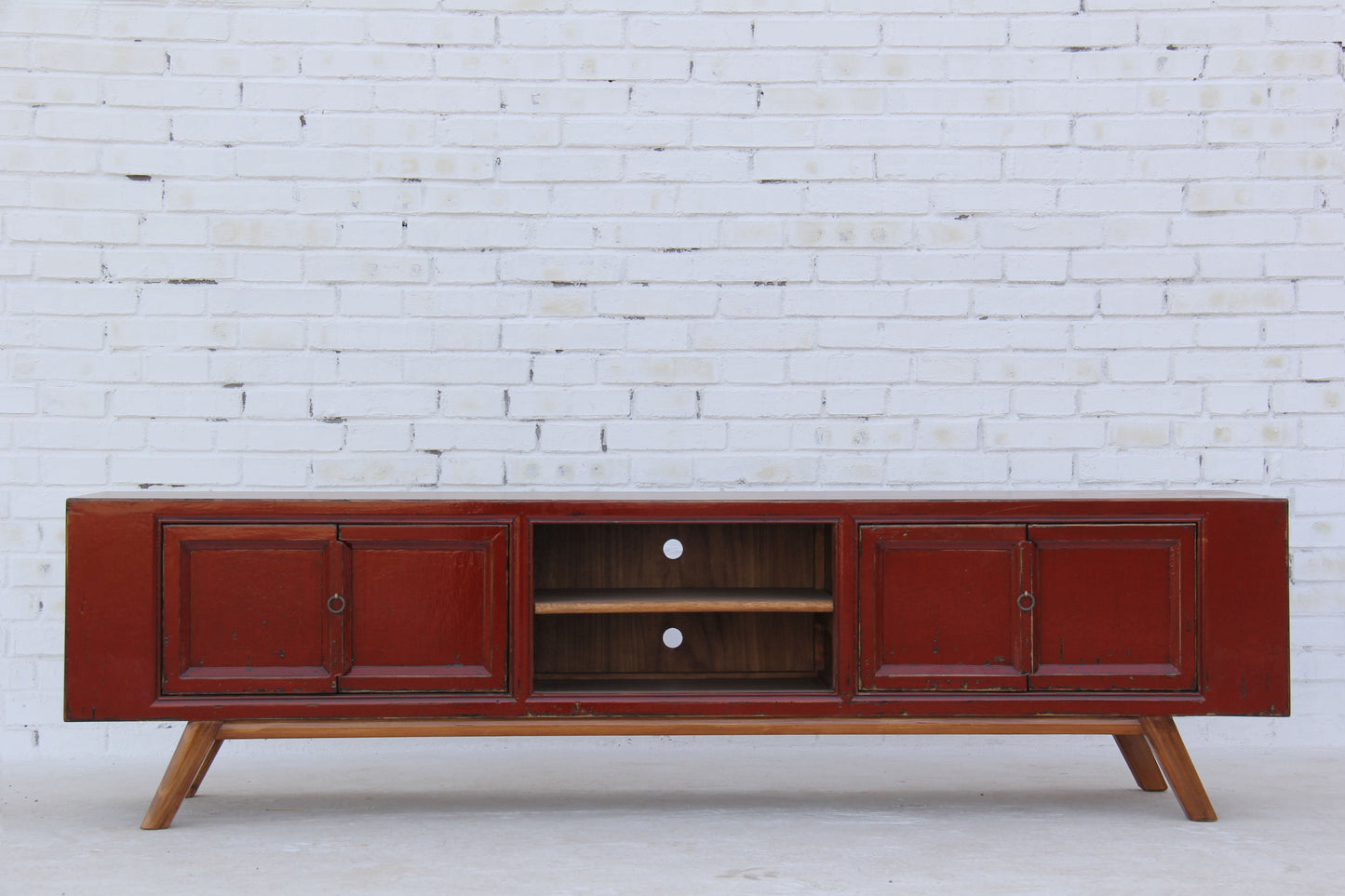TV China Lowboard Shabby chic XXL Massiv Dunkelrot 200cm 