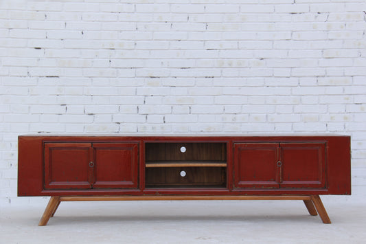 TV China Lowboard Shabby chic XXL Massiv Dunkelrot 200cm 