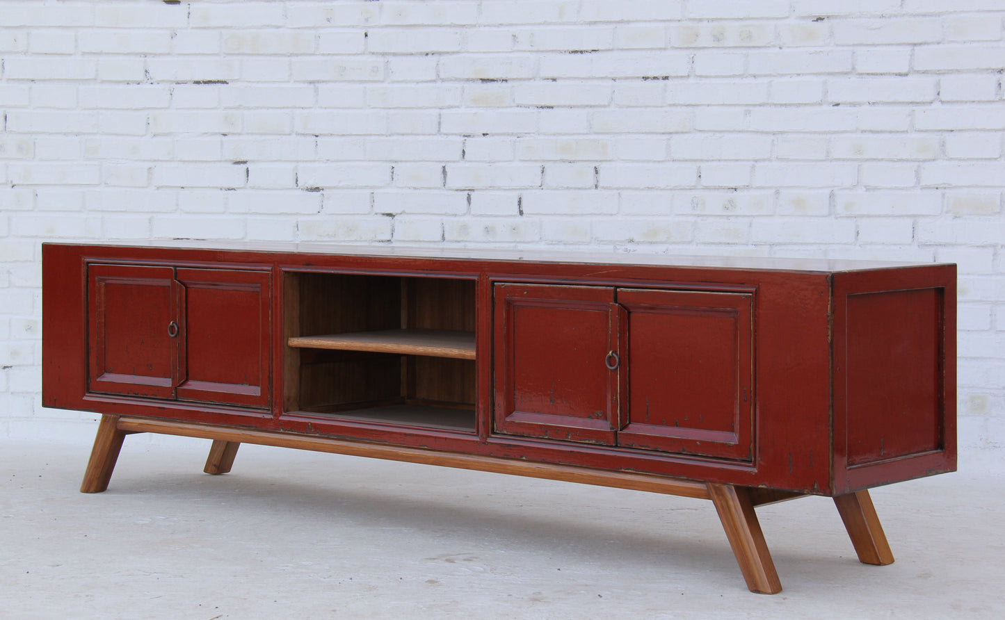 TV China Lowboard Shabby chic XXL Massiv Dunkelrot 200cm
