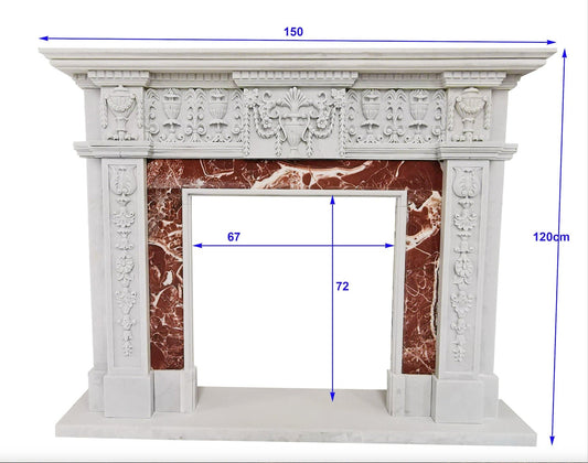 Echter Mamorkamin in zwei farbigem Naturstein in klassischem Design in aufwendiger Handarbeit gefertigt.