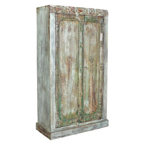 Indien antikgrün Schrank Schnitzereien heavy used optic Doppeltüren Gujarat 